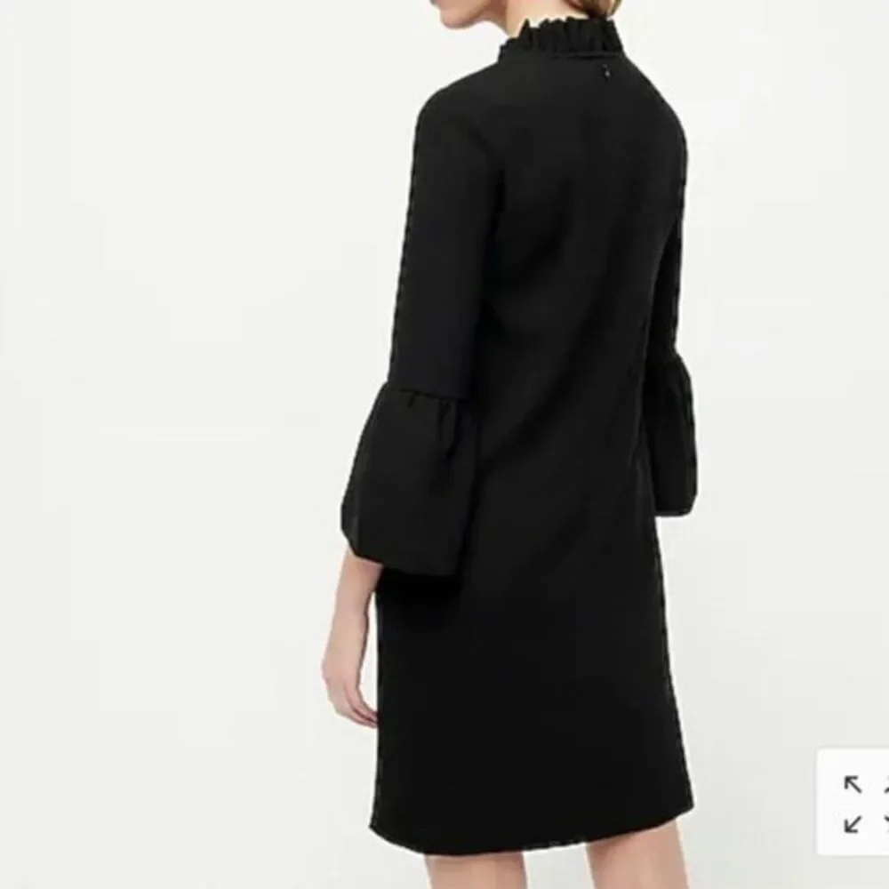 J. Crew Black Ruffle Neck 3/4 Sleeve Shift Dress in 365 Crepe Size 2